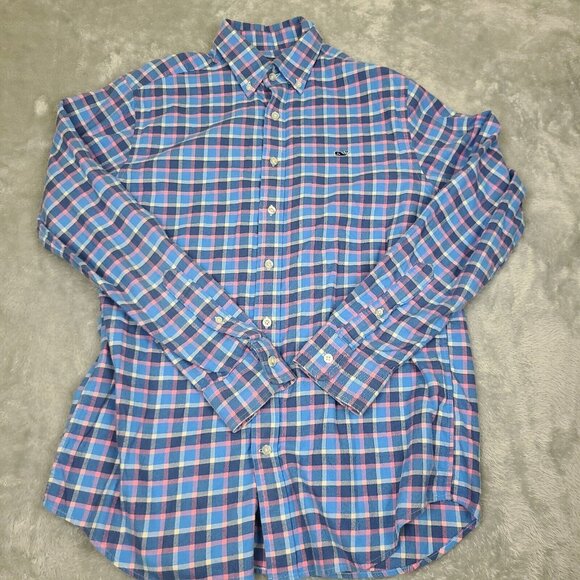 Vineyard Vines Whale Shirt Plaid Long‎ Sleeve Button Down Slim Fit Mens Sz M - Picture 1 of 6